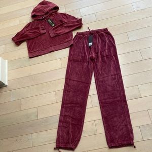 Suzie Kondi dusty rose velour track suit top hoodie pants set small